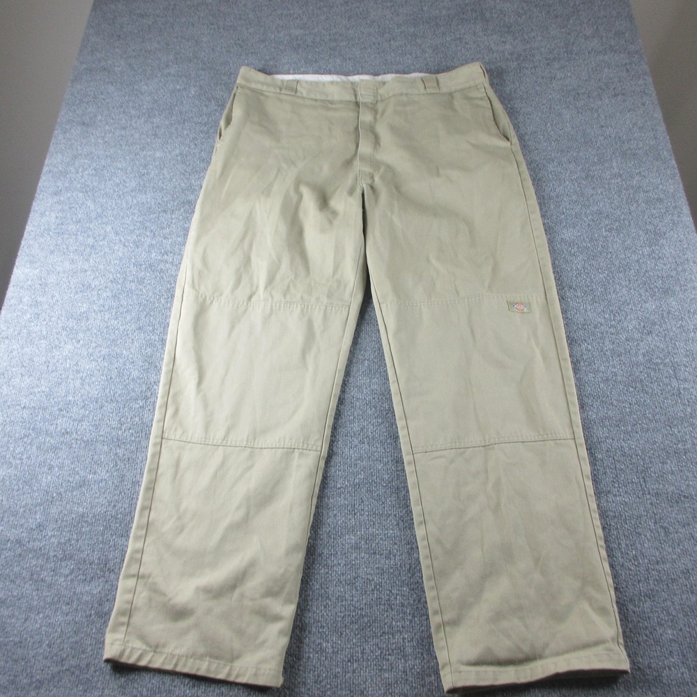 Dickies Pants Mens 42x32 Beige Loose Fit Khaki Workwear Straight Double Knee